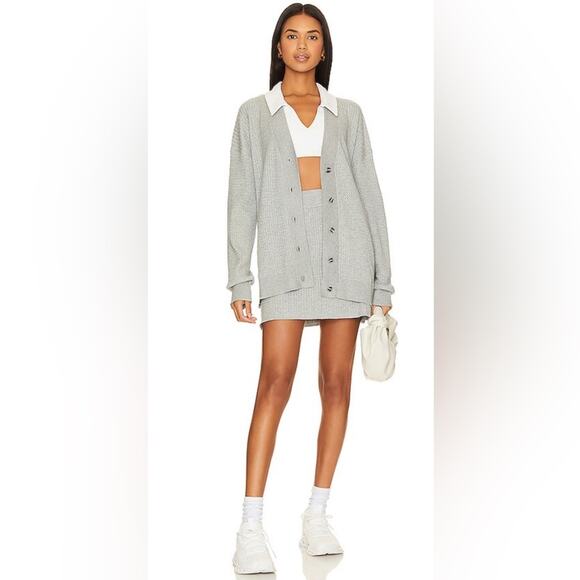 WeWoreWhat Varsity Cardigan Sweater Button Front Long M/L Heather Grey NWT - Picture 1 of 16